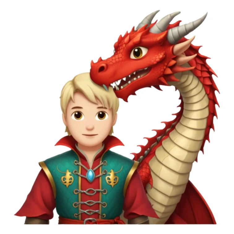 a dragon tamer in medieval time with a dragon next to him sticker