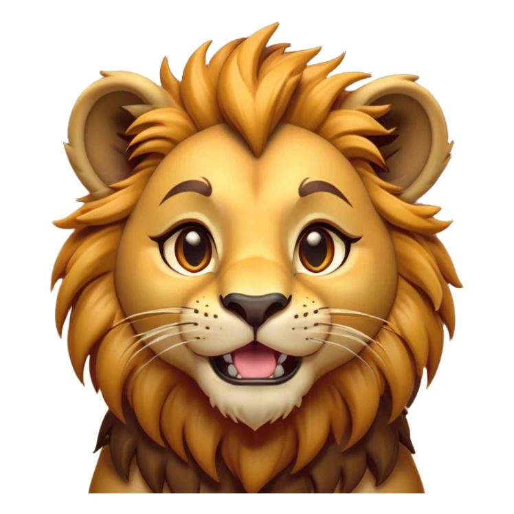 Cinematic Comical Lion Cub Portrait Emoji, Head tilted dramatically with an exaggeratedly amused expression, featuring a striking tawny Fur with a flamboyant mane and wide, expressive amber eyes filled with playful disbelief, Simplified yet hilariously expressive features, highly detailed, glowing with a slightly sassy glow, high shine, dramatic yet playful, stylized with an air of cheeky jungle mischief, bright and endearing, soft glowing outline, capturing the essence of a spirited and over-the-top Lion Cub, so meme-worthy it feels like it could roar its way into internet fame instantly! sticker
