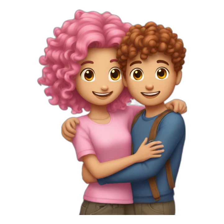 A short pink haire girl Huging a curly Brown haire boy sticker
