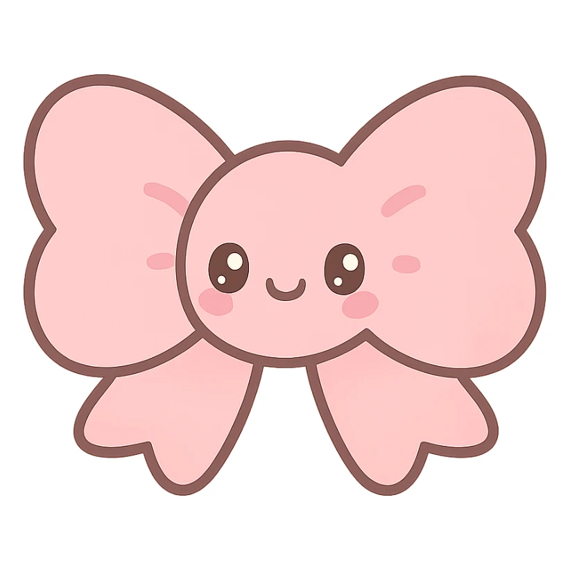 fluffy bow with cute face, pastel colors, kawaii style sticker