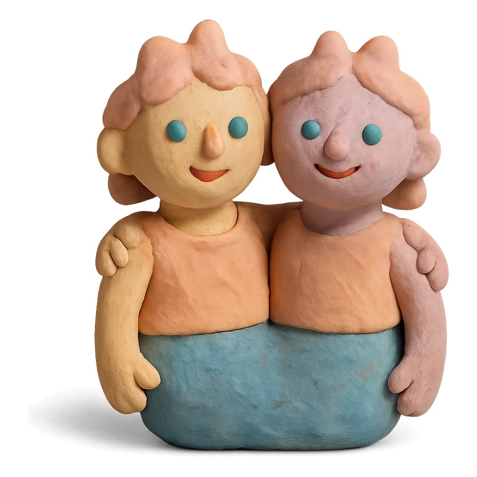 claymation style gemini twins, pastel colors sticker