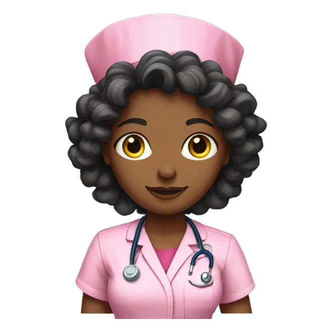 Black nurse pink scrubs long curly hair sticker