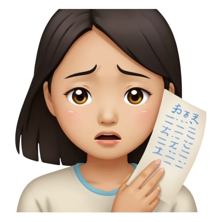Asian girl writing and crying sticker
