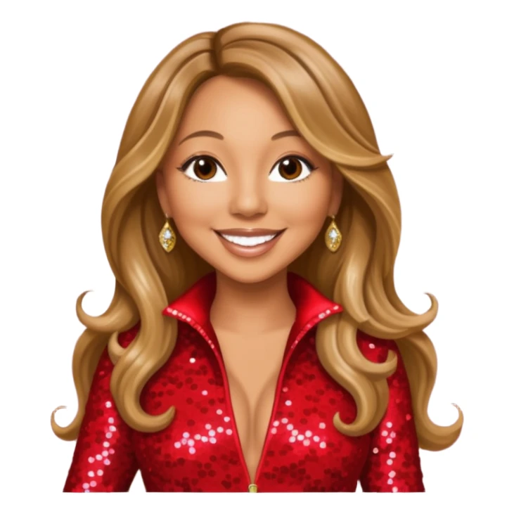 Mariah Carey with long dark blonde hair, red sequin jumpsuit sticker