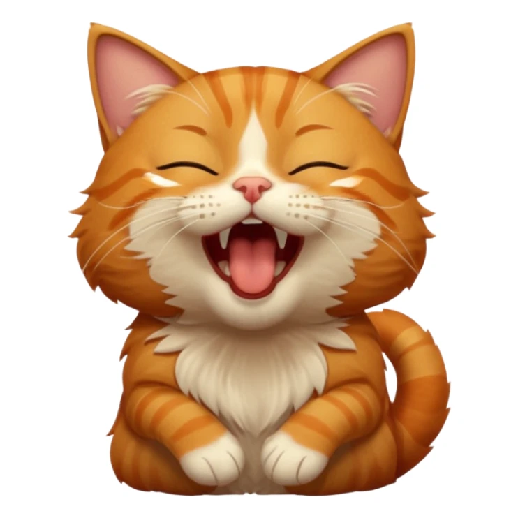 A high-resolution photo-realistic digital illustration of a solid ginger tabby cat, eyes closed, head titled up yawning sticker
