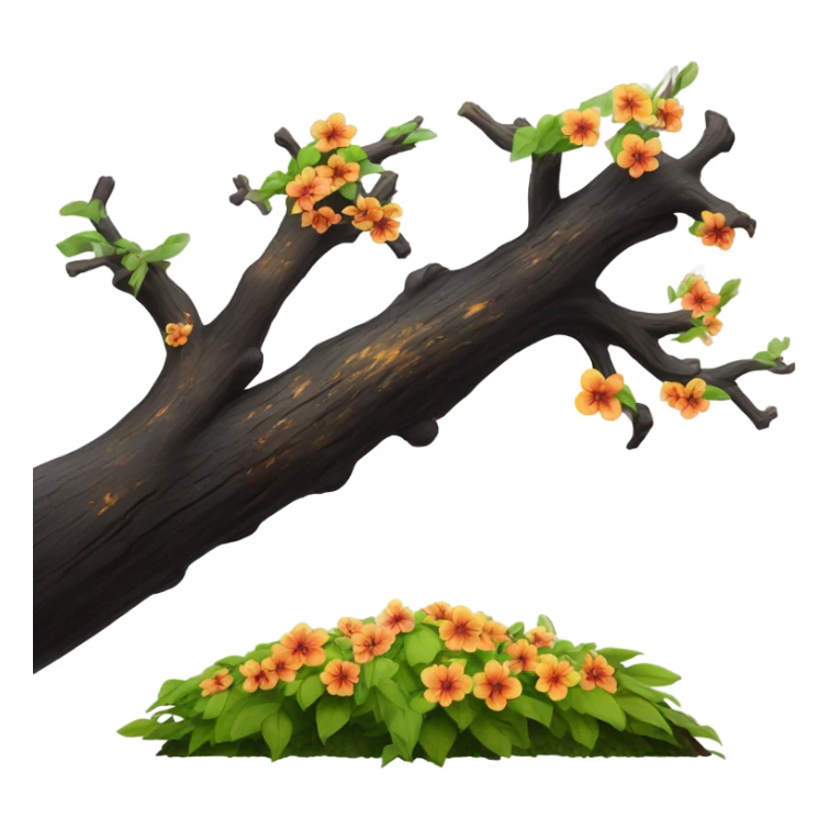 half of a charred tree on one side and a bloming tree on the other sticker