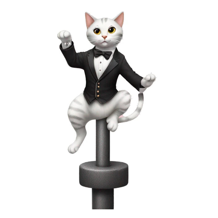 Cat dancing on a pole wearing a magicians outfit sticker