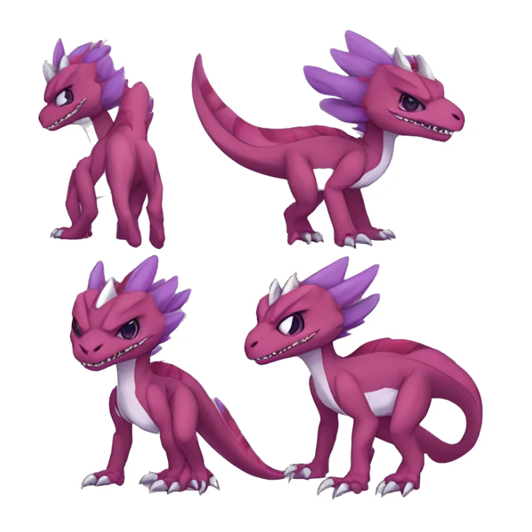 Chibi-Anthro Mauve-maroon-red-violet-colored edgy anthro-genesect-velociraptor-scalie-sona-Fakémon-hybrid with a mane on head and back and horns full body sticker