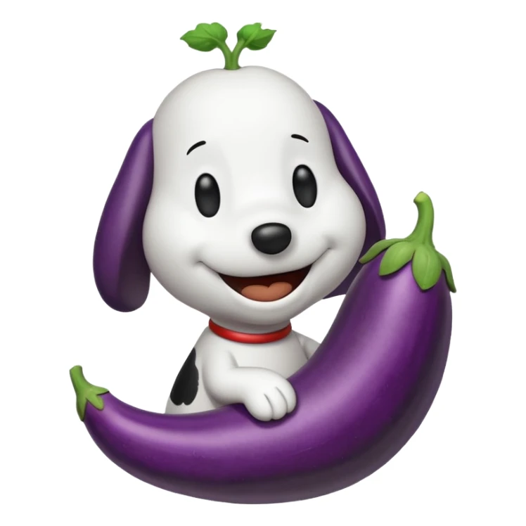 Black and white Snoopy with an eggplant sticker