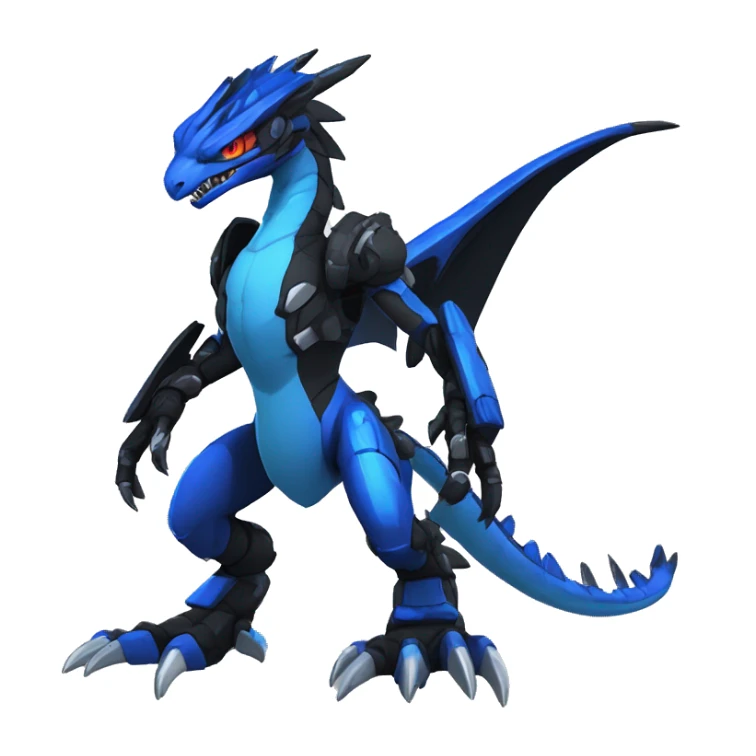  Cool Edgy Black Blue Digimon-Fakemon-Guilmon-Velociraptor-Dragon-Mecha full body sticker