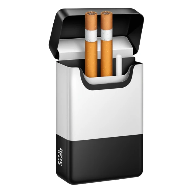 Minimalistic cigarette pack emoji, metallic black and white sticker
