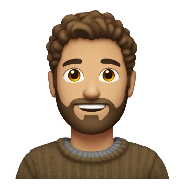 A guy with brown hair and a beard and wearing a GAP sweater sticker