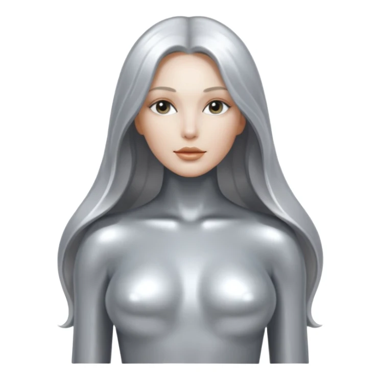 abstract sensual body silhouette, liquid silver chrome, smooth curves,chrome silver long hair, chrome metallic silver full face  and body sticker