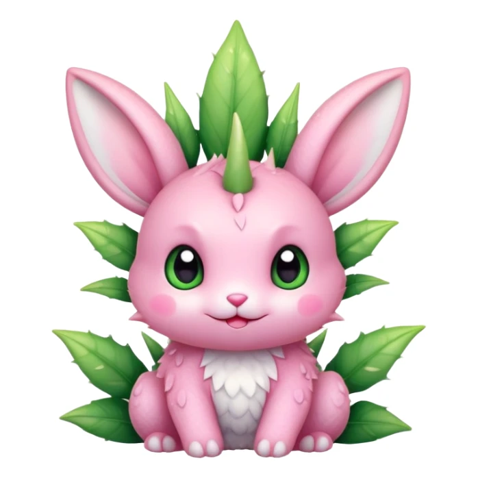 Kawaii bunny plant dragon with tiny spikes, extremely cute, giant sparkly eyes, blushing cheeks, pastel colors, small mouth, adorable expression sticker