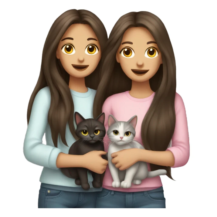 Two long hair brunette girls and two cats in their hands sticker