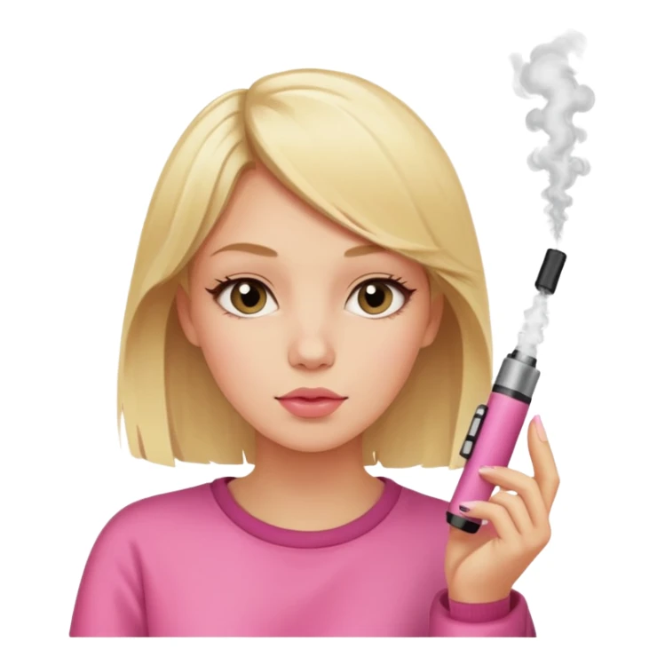Blonde girl vaping a square pink disposable vape sticker