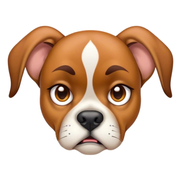 Cinematic Meme-Worthy Grumpy Fawn Boxer Dog Portrait Emoji, Head held high but eyes filled with dramatic disappointment, smooth fawn fur with a furrowed brow forming an unmistakable scowl, floppy ears slightly angled back in disapproval, piercing brown eyes glaring with pure exasperation, Simplified yet hilariously over-exaggerated features, highly detailed, glowing with an aura of supreme annoyance, high shine, exhausted yet judgmental, stylized with an almost regal pettiness, bright but brooding, soft glowing outline, capturing the essence of a guardian that has seen it all and is thoroughly unimpressed, so meme-worthy it feels like it could instantly become the next viral sensation of grumpiness! sticker