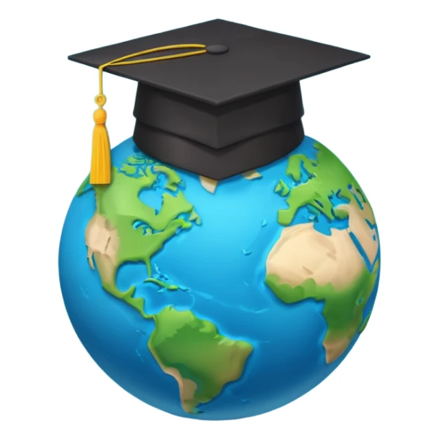Planet Earth in a black graduation cap, minimalism, 3D, material design sticker
