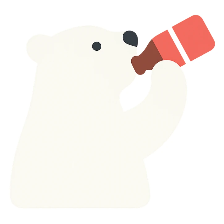 white polar bear drinking a bottle of Coke, color icon sticker