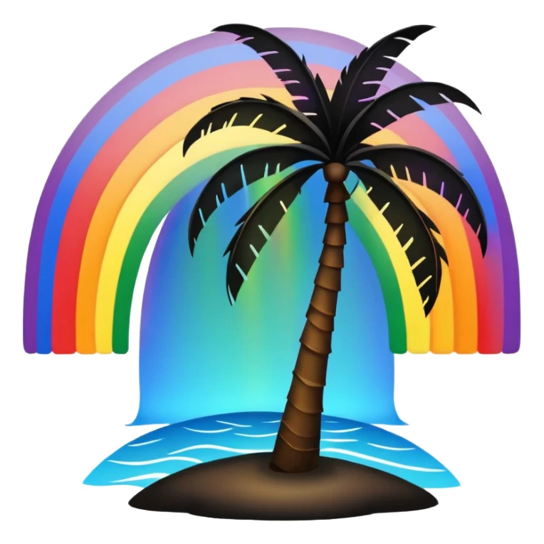 Palmera de negro con un arcoiris de fondo en la noche sticker