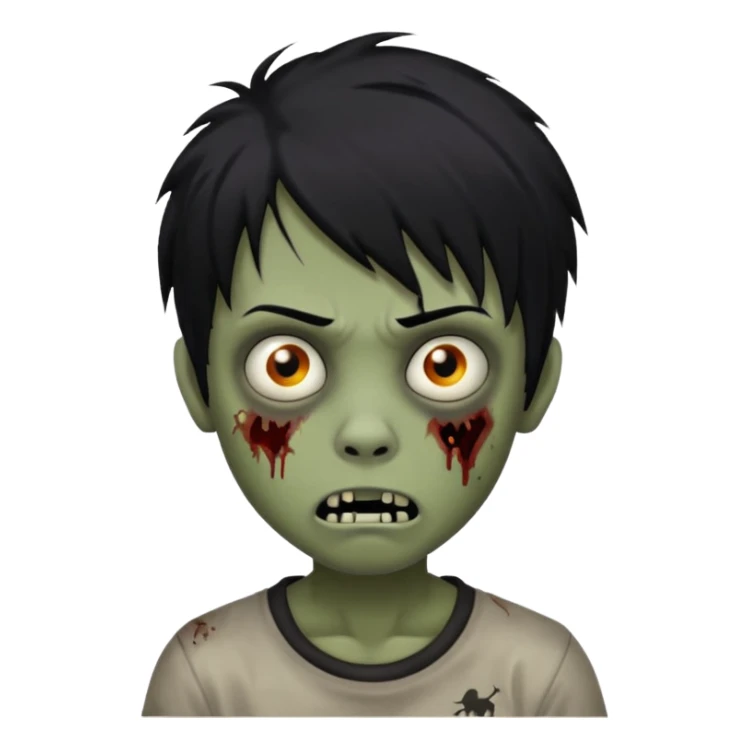 Boy, zombie, black hair, medium long, emo, shaggy, dark, spooky, creepy expression sticker