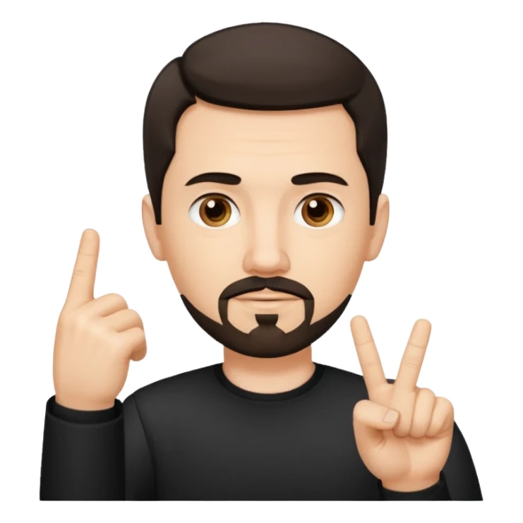 White man with short dark hair and goatee and neutral expression with middle finger.  sticker