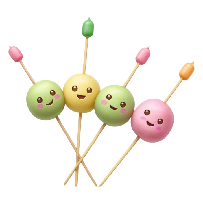 Dango Cinematic Realistic Dango Dessert Emoji, depicted as a skewer holding three colorful rice dumpling balls in different hues, rendered with delicate textures and soft, inviting lighting. sticker