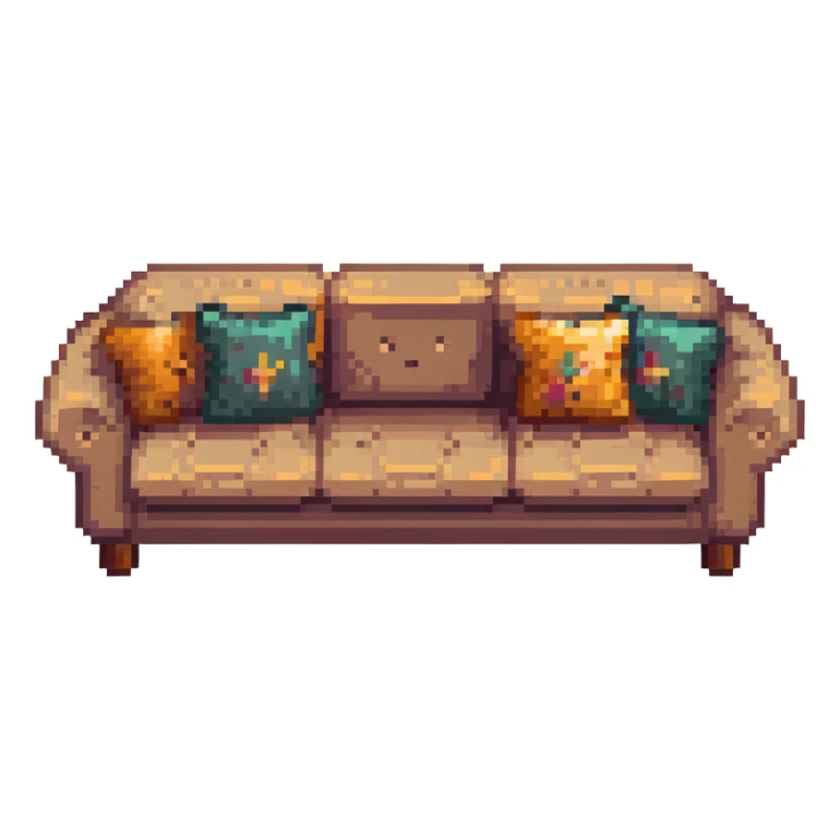 cozy sofa with soft cushions in warm colors sticker