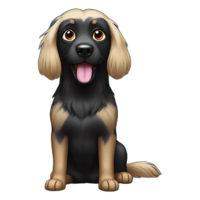 black dog with long hairs with black tongue sticker