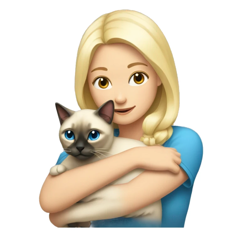 blonde girl hugging a Siamese cat sticker