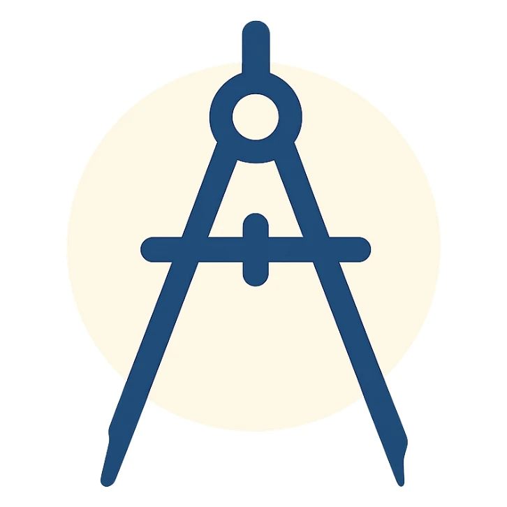 minimalist flat icon of a navy blue compass tool referencing Luca Pacioli's painting, clean lines sticker
