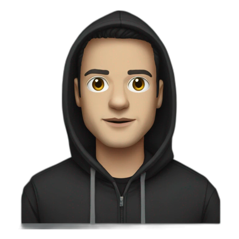 Elliot Alderson wearing black hoodie Mr Robot Emoji sticker