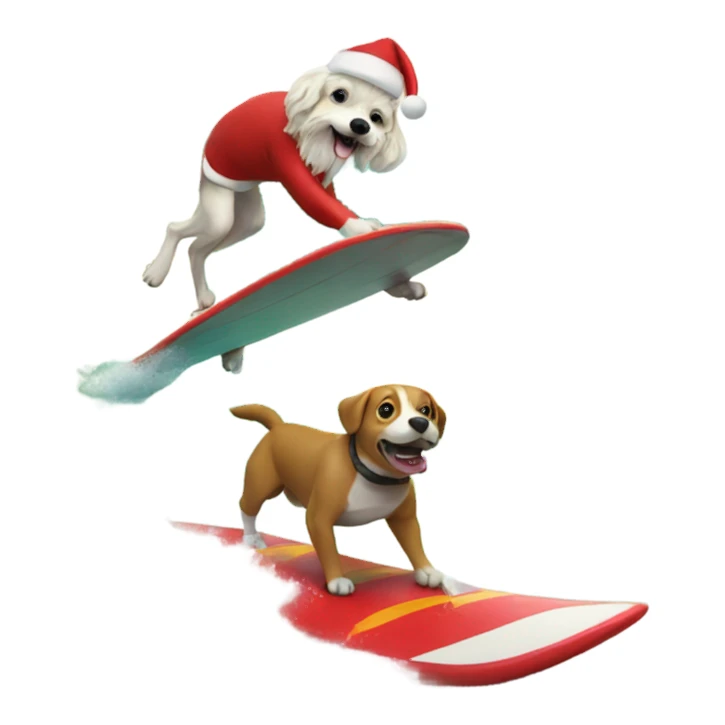 dog surfing with santa on a big wave sticker