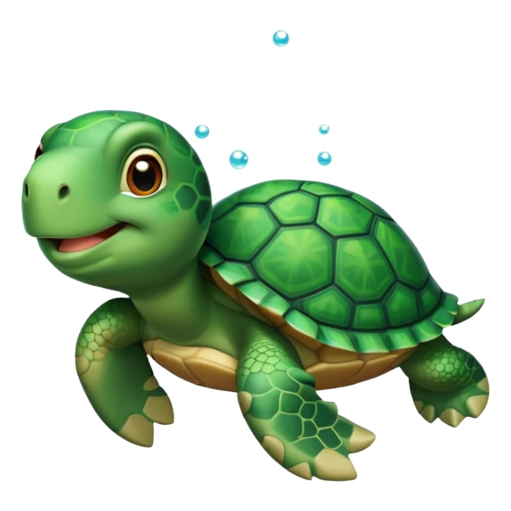 A cute turtle with a shell made of green leaves and bubbles floating around it sticker