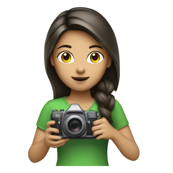 brunette girl with green shirt holding camera sticker