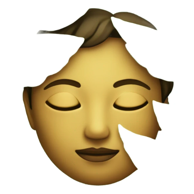 A calm and peaceful face with closed eyes and a gentle smile. It is surrounded by soft, glowing green leaves and a golden aura, symbolizing deep inner peace and spiritual serenity. sticker