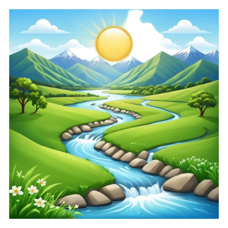 new zealand summer valley with a river and sunshine sticker