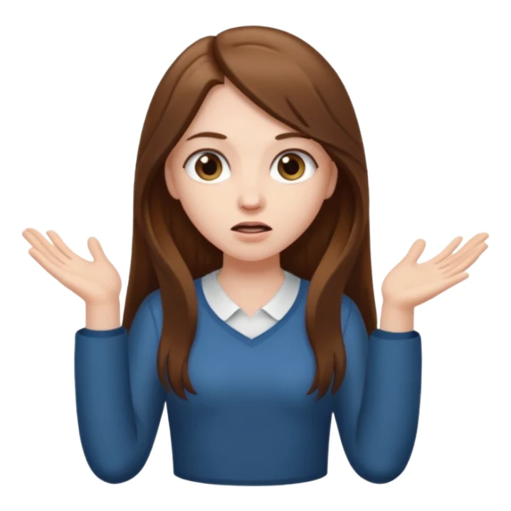 pale girl with long brown hair shrugging sticker