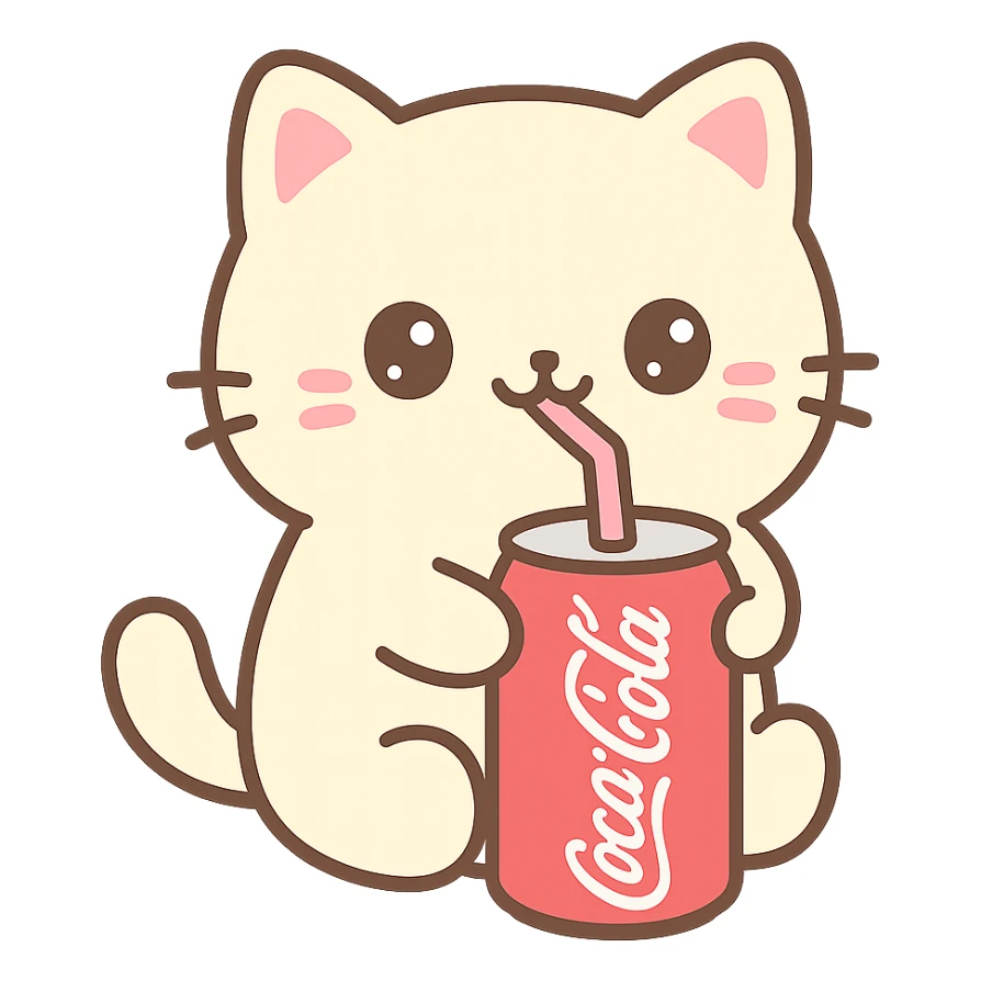 a kawaii style cat drinking Coca-Cola, vibrant colors sticker
