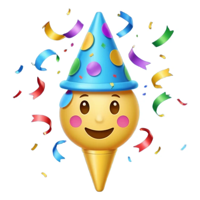 colorful party popper, smiling, multicolored confetti, festive sticker