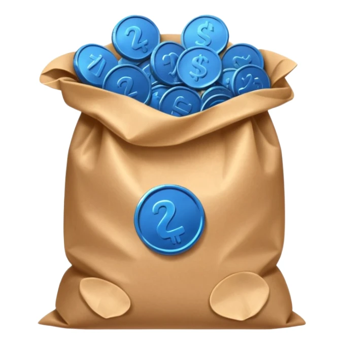 brown bag of blue coins sticker
