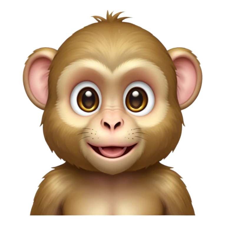 Cinematic Cute Macaque Portrait Emoji, Head tilted playfully and inquisitively, with a charmingly mischievous face accented by soft, fuzzy fur and round, sparkling eyes filled with curiosity, Simplified yet irresistibly adorable features, highly detailed, glowing with a warm, friendly glow, high shine, affectionate and lively, stylized with a touch of primate whimsy, bright and endearing, soft glowing outline, capturing the essence of a playful macaque that seems as if it could jump out of the screen into your arms! sticker