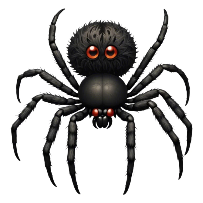 Large black fluffy spider with a big round abdomen and short hairy legs sitting on a branch. Detailed texture of the spider’s fur and body. Transparent background. sticker