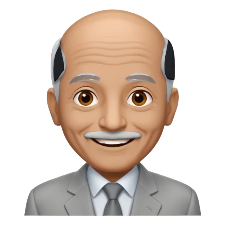 70 yr old man, almost bald, some white hair, pakistani, light grey business suit, big smile, darker skin, no moustache
 sticker