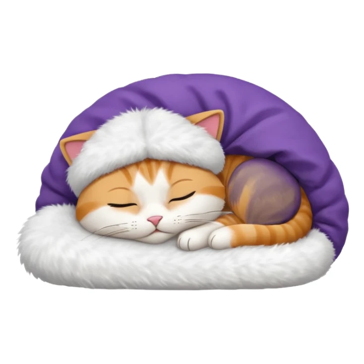 emoji of sleeping cat, its pose is lying, it has on his head FedEx delivery cap sticker