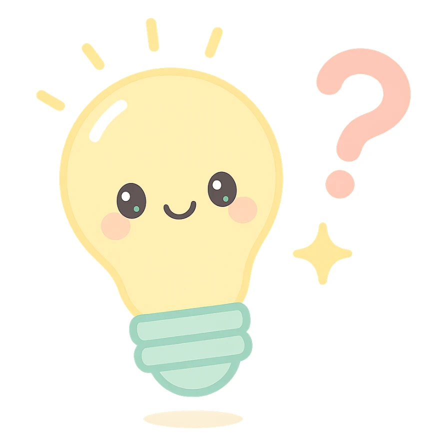 hint emoji, glowing lightbulb, question mark, spark sticker