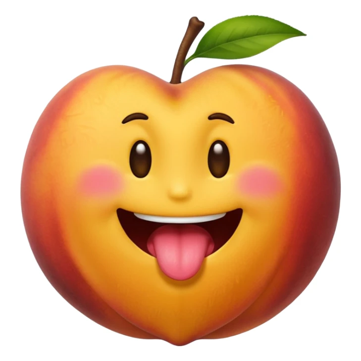A smiley emoji licking a brown peach emoji sticker