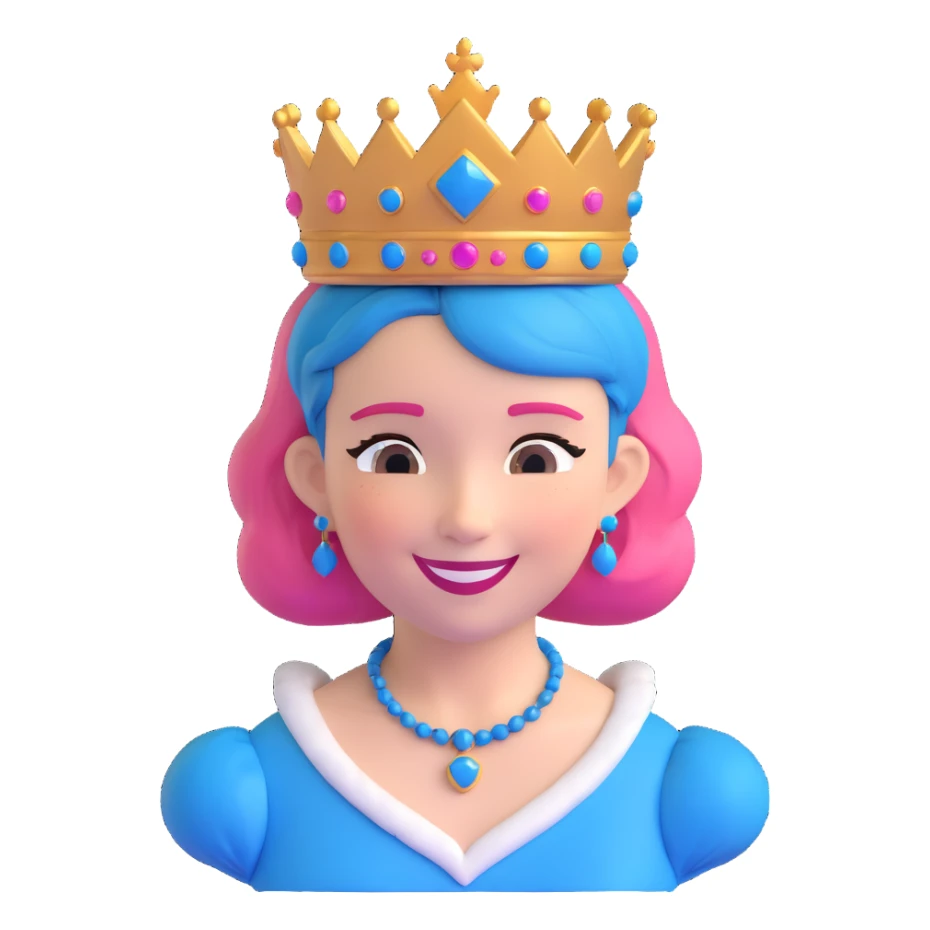 smiling queen with pink and blue hair and a queen crown sticker