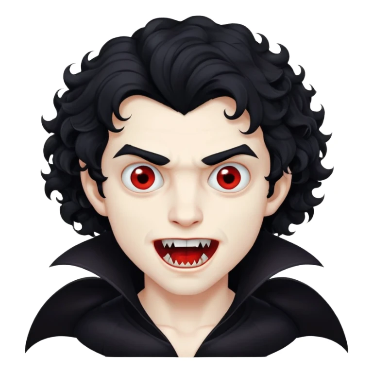 vampire boy with medium-length curly black hair showing fangs sticker