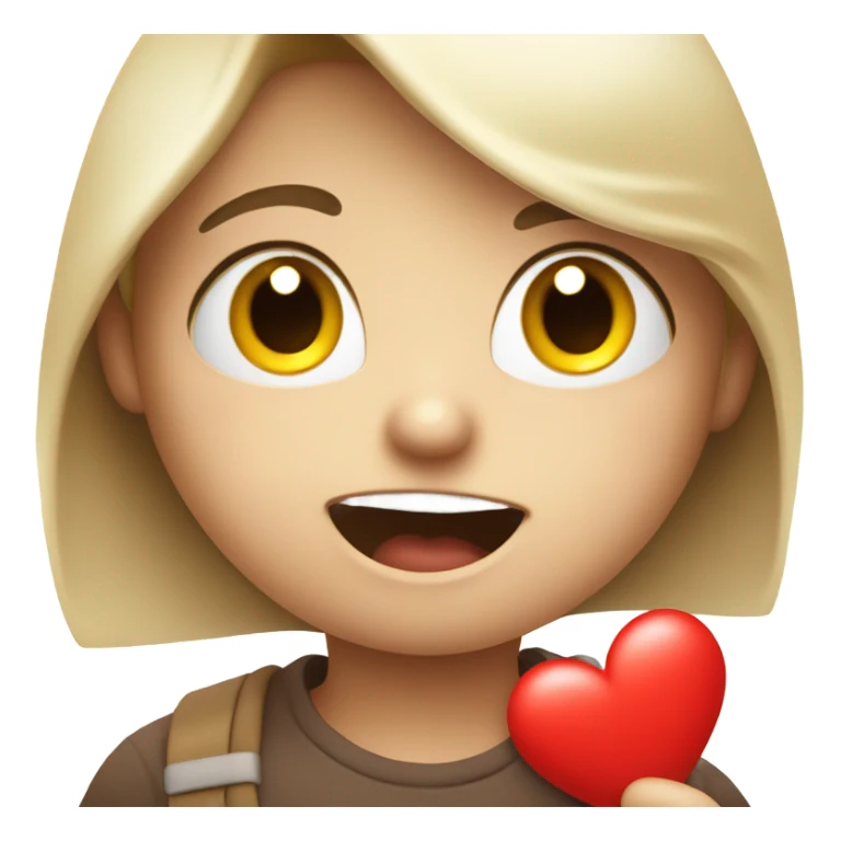 Flustered happy emoji holding a red heart sticker